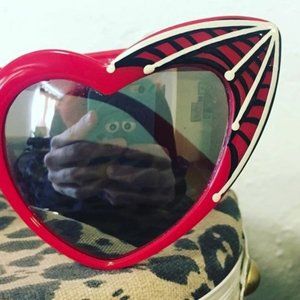 Red Spiderweb Pinstripe Heart Shaped Sunglasses Retro Pinup Halloween